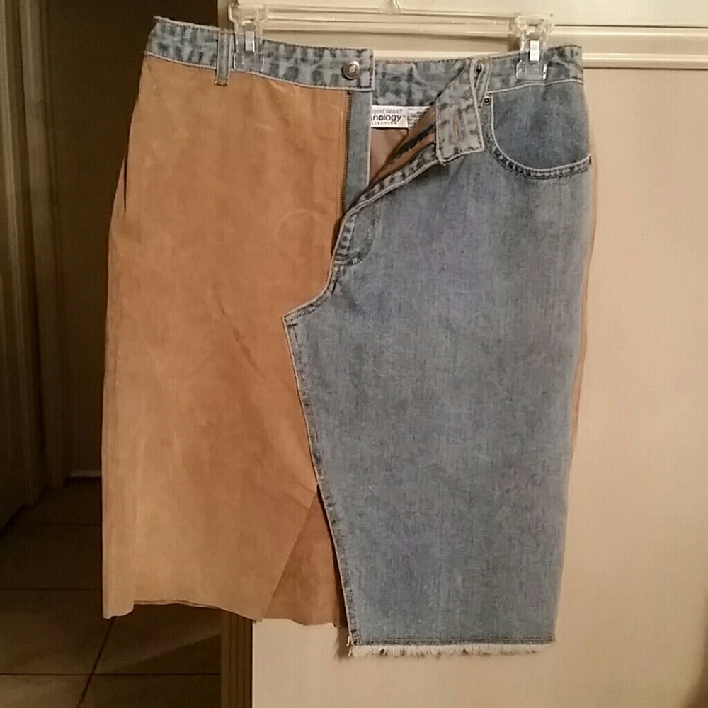 Denim and Suede Skirt